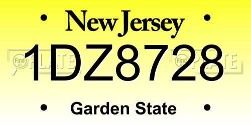 1DZ8728 New Jersey License Plate
