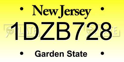 1DZB728 New Jersey License Plate