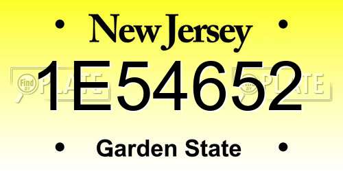1E54652 New Jersey License Plate