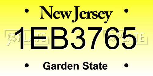 1EB3765 New Jersey License Plate