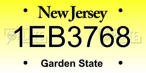 1EB3768 New Jersey License Plate
