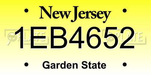 1EB4652 New Jersey License Plate