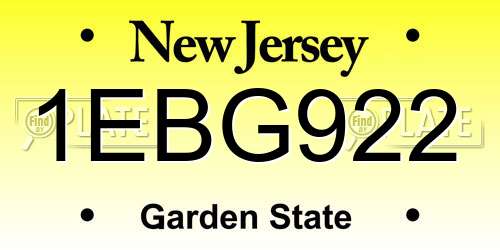 1EBG922 New Jersey License Plate