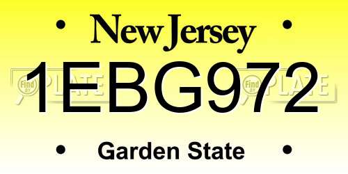 1EBG972 New Jersey License Plate