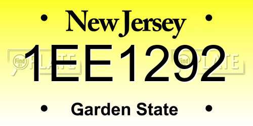 1EE1292 New Jersey License Plate