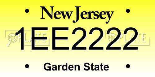 1EE2222 New Jersey License Plate