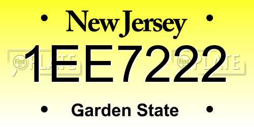 1EE7222 New Jersey License Plate