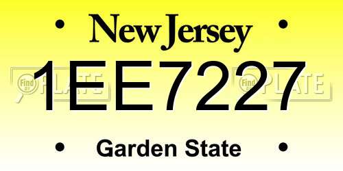 1EE7227 New Jersey License Plate