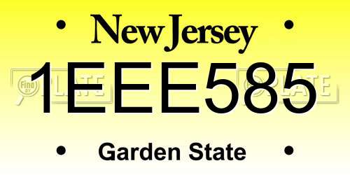 1EEE585 New Jersey License Plate