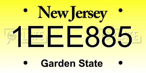 1EEE885 New Jersey License Plate
