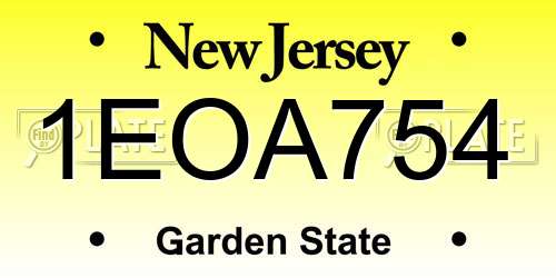 1EOA754 New Jersey License Plate