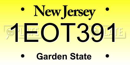 1EOT391 New Jersey License Plate