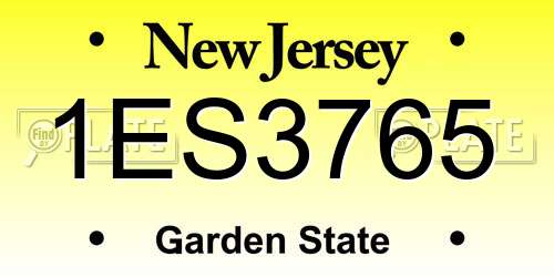 1ES3765 New Jersey License Plate