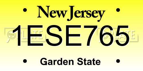 1ESE765 New Jersey License Plate