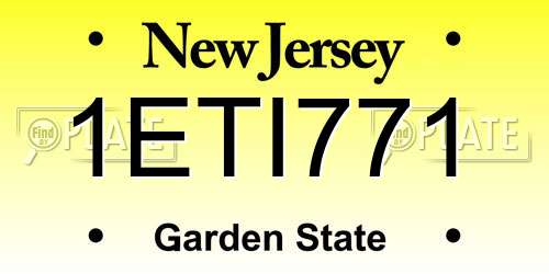 1ETI771 New Jersey License Plate