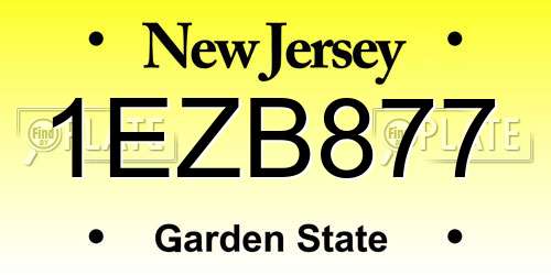 1EZB877 New Jersey License Plate