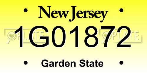 1G01872 New Jersey License Plate