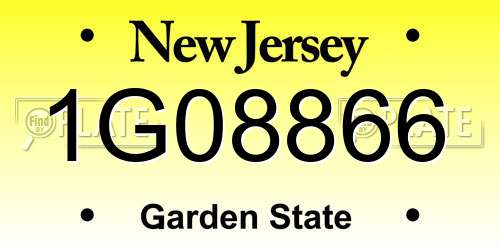 1G08866 New Jersey License Plate