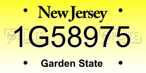 1G58975 New Jersey License Plate