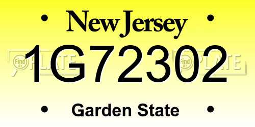 1G72302 New Jersey License Plate