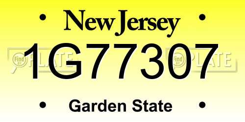 1G77307 New Jersey License Plate