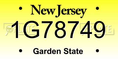 1G78749 New Jersey License Plate