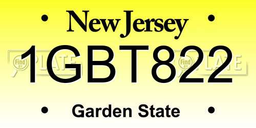 1GBT822 New Jersey License Plate