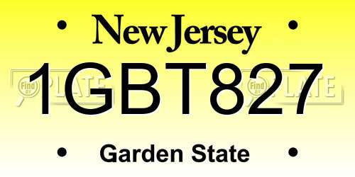 1GBT827 New Jersey License Plate