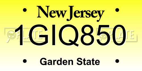 1GIQ850 New Jersey License Plate