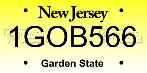 1GOB566 New Jersey License Plate