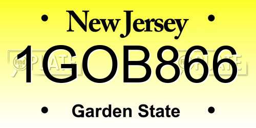 1GOB866 New Jersey License Plate