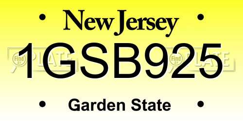 1GSB925 New Jersey License Plate