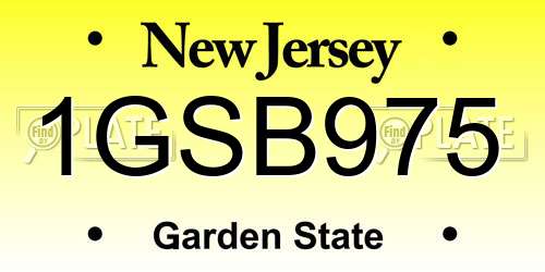 1GSB975 New Jersey License Plate