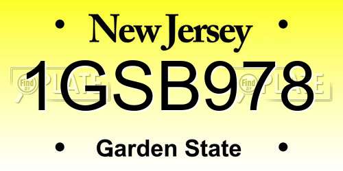 1GSB978 New Jersey License Plate
