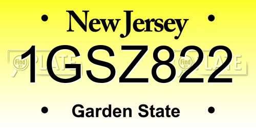 1GSZ822 New Jersey License Plate