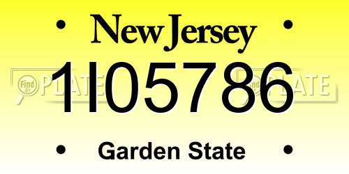 1I05786 New Jersey License Plate