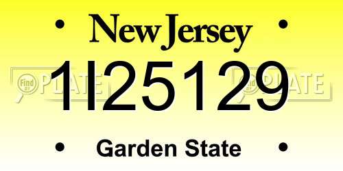 1I25129 New Jersey License Plate