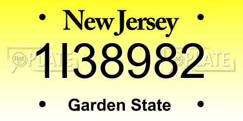 1I38982 New Jersey License Plate