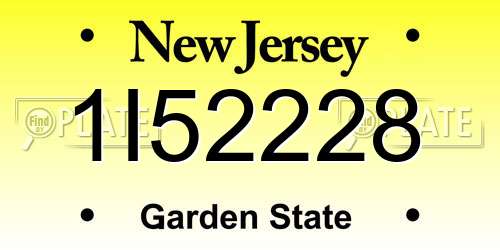 1I52228 New Jersey License Plate