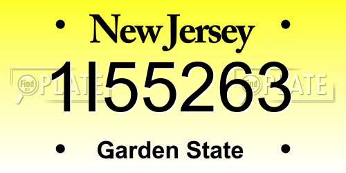 1I55263 New Jersey License Plate
