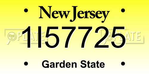 1I57725 New Jersey License Plate