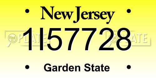 1I57728 New Jersey License Plate