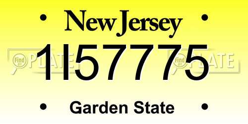 1I57775 New Jersey License Plate