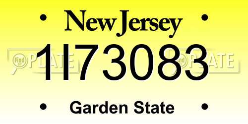 1I73083 New Jersey License Plate