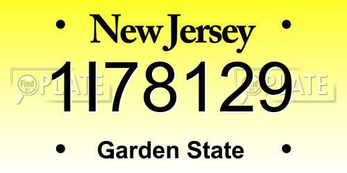 1I78129 New Jersey License Plate