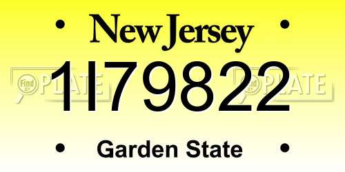 1I79822 New Jersey License Plate