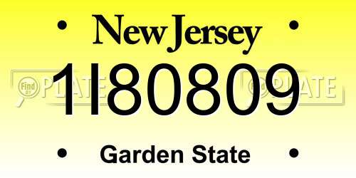 1I80809 New Jersey License Plate
