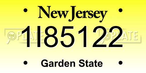 1I85122 New Jersey License Plate