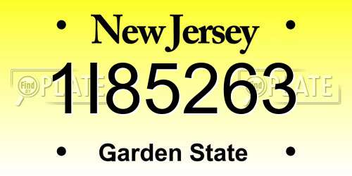 1I85263 New Jersey License Plate