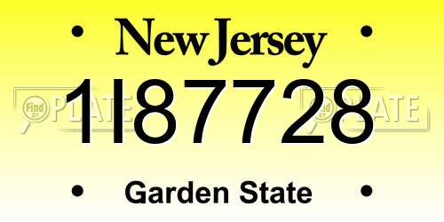 1I87728 New Jersey License Plate